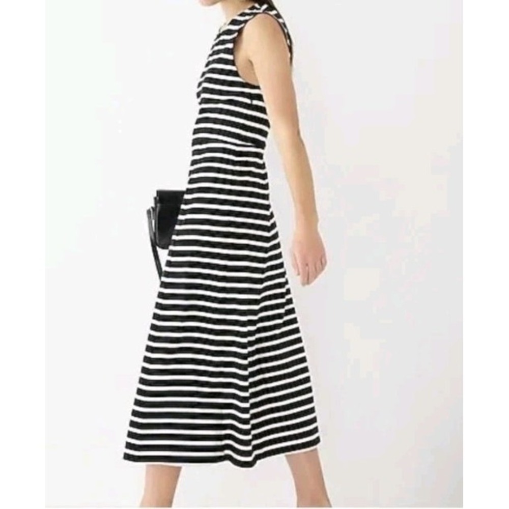 J.Crew Cap Sleeve Striped 100% Cotton Midi Dress Black/White Size S EUC - Picture 4 of 8